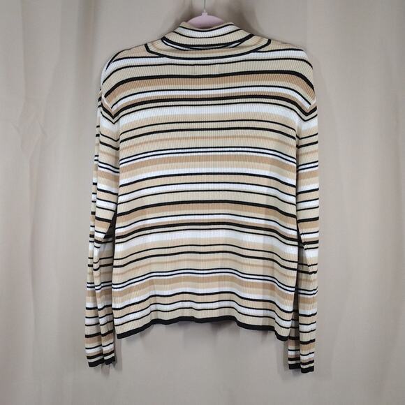 Worthington Turtle Neck Winter Formal Stripes Long Sleeve Stretchy Cotton Shirt - Picture 2 of 13